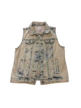 Bongo Medium Denim Vest Acid Wash Light Tan Button Front Cotton Womens (Bin C)